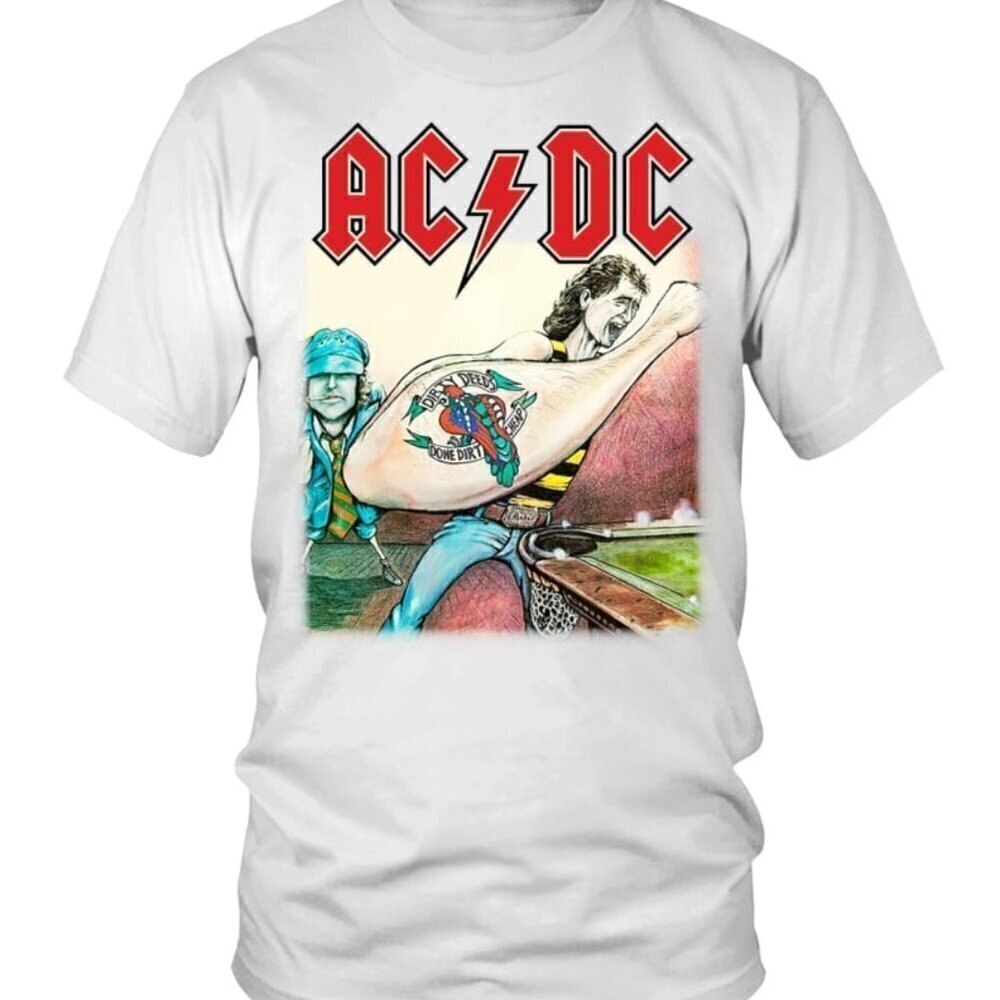 ACDC T-Shirt Dirty Deeds Done Dirt Cheap Rock Band Music Fan Graphic .